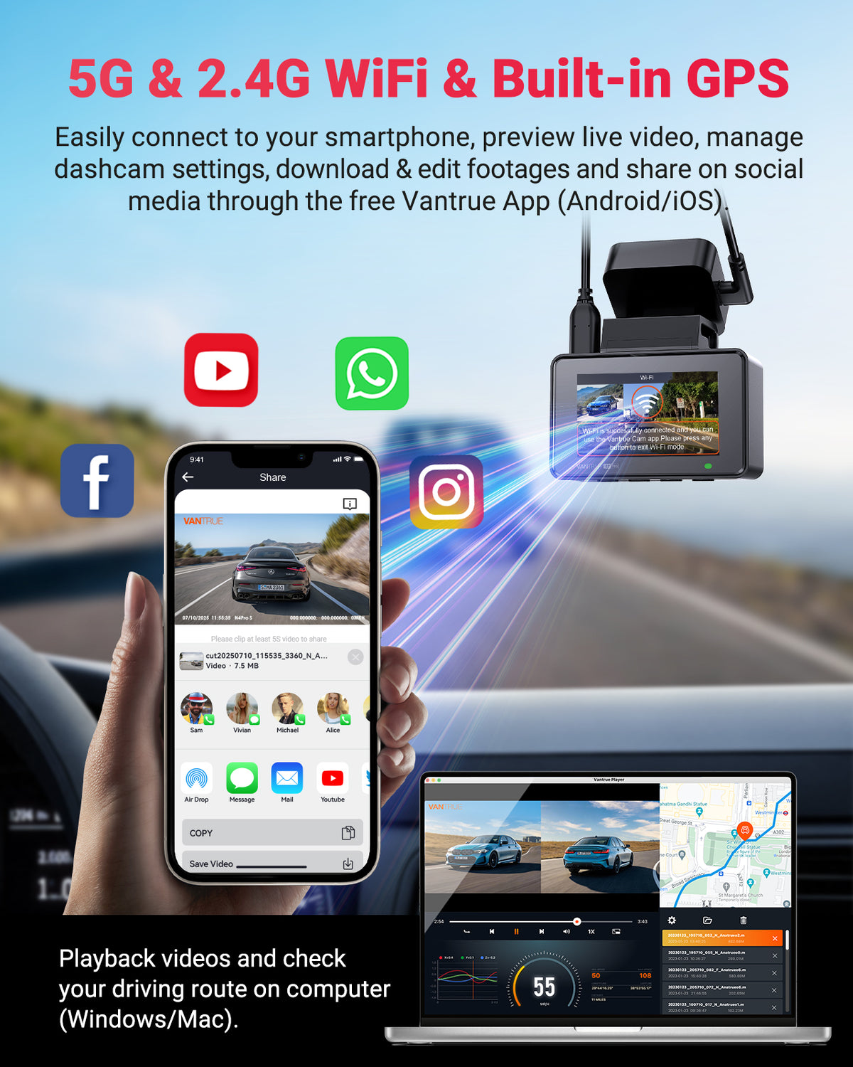 Vantrue E2 Pro Cloud 4K Wifi GPS dashcam
