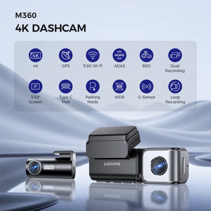 <tc>AZDome M360 2CH 4K Wifi GPS 64 Go dashcam</tc>