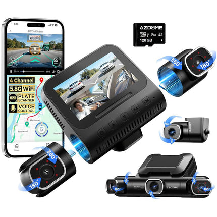 <tc>AZDome M660 Max 4 canaux, 128 Go, 4K, Wi-Fi, GPS, dashcam à 360 degrés</tc>