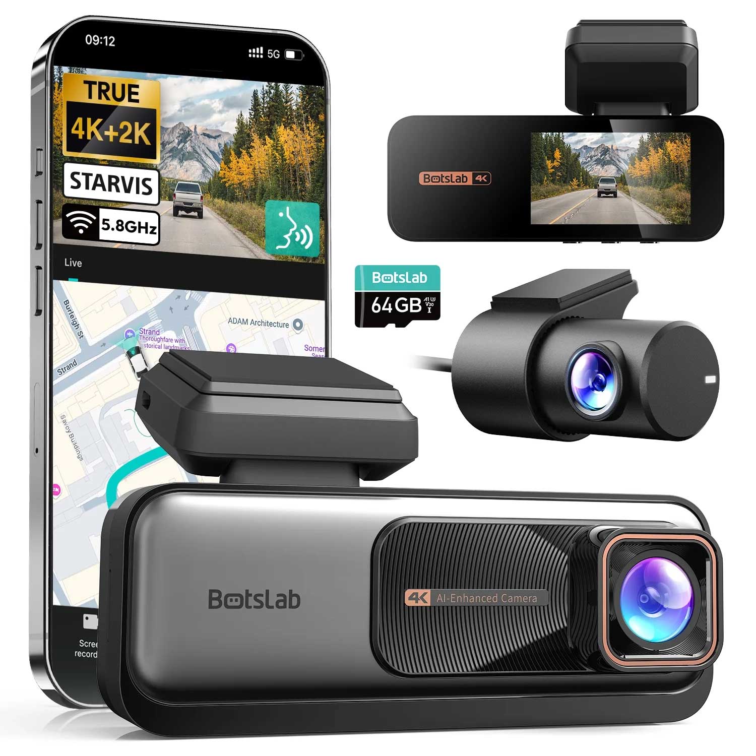<tc>Botslab G980H Pro 4K Wifi GPS 2CH 64 go dashcam</tc>
