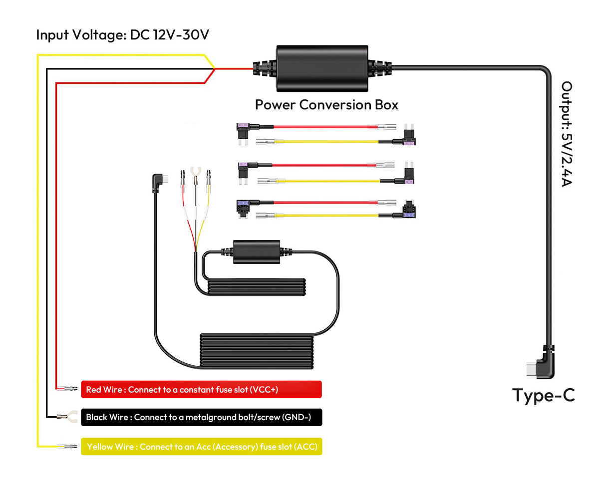 Botslab alimentation kit hardwire USB-C à 3 fils