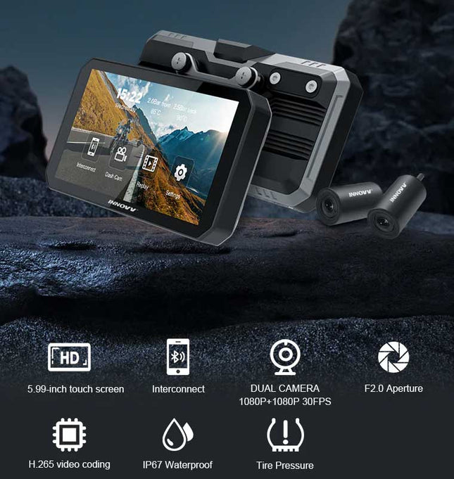 Innovv N1 Pro 2CH Wifi GPS Carplay moniteur et dashcam pour moto
