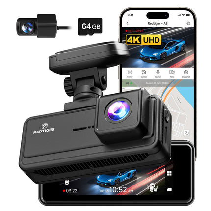 Redtiger A8 2CH 4K Touch Wifi GPS 2CH 64gb dashcam