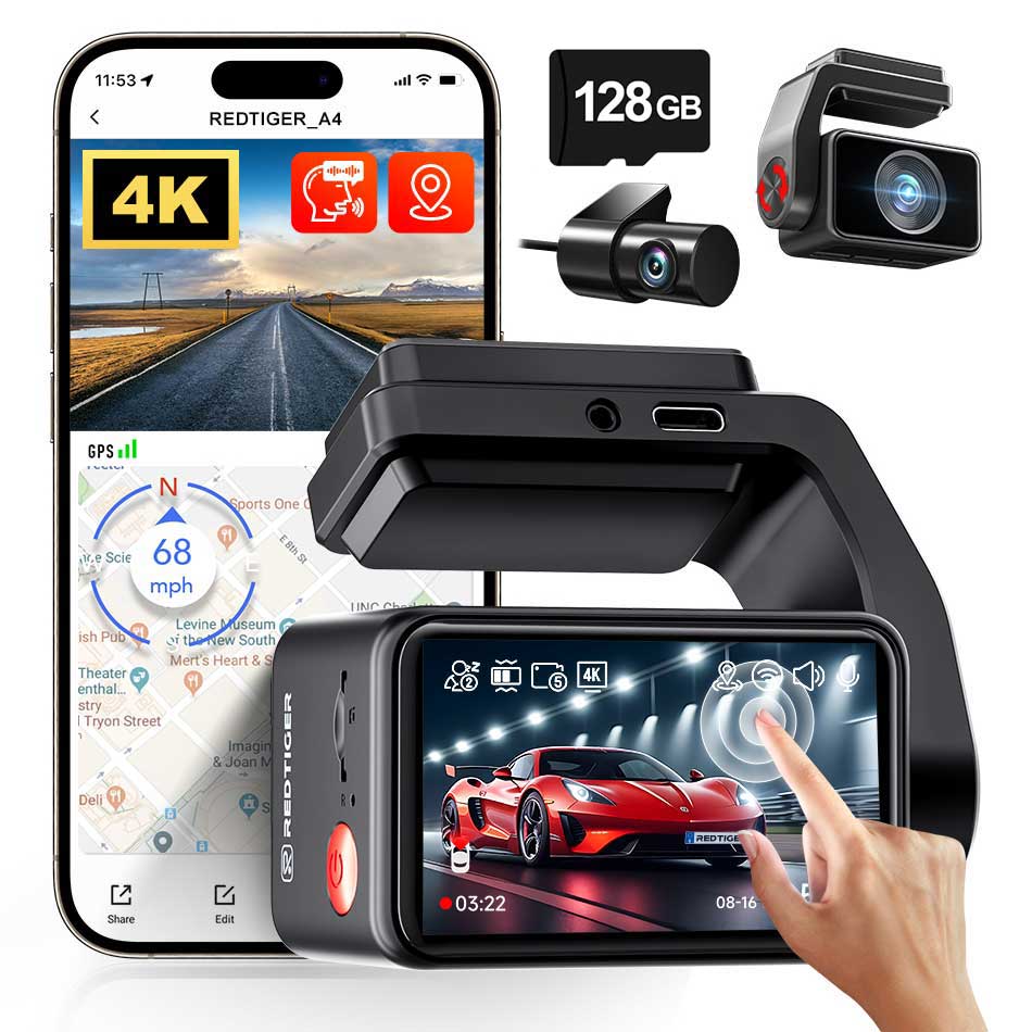 Redtiger F4 Pro 2CH 4K Touch Wifi GPS 128 go dashcam