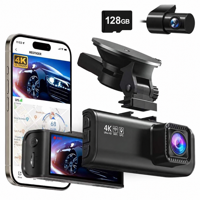 Redtiger F7NT Touch 4K Touch Wifi GPS 2CH 128gb dashcam