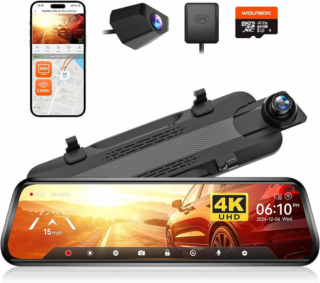 Wolfbox G930 4K GPS 64 go Mirror dashcam