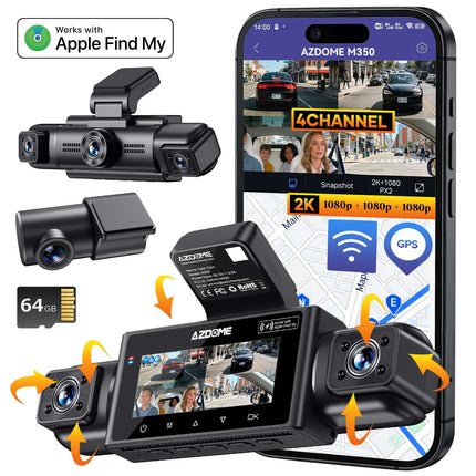 <tc>AZDome M350 4CH 2K Wi-Fi GPS 64 Go dashcam à 360 degrés</tc>