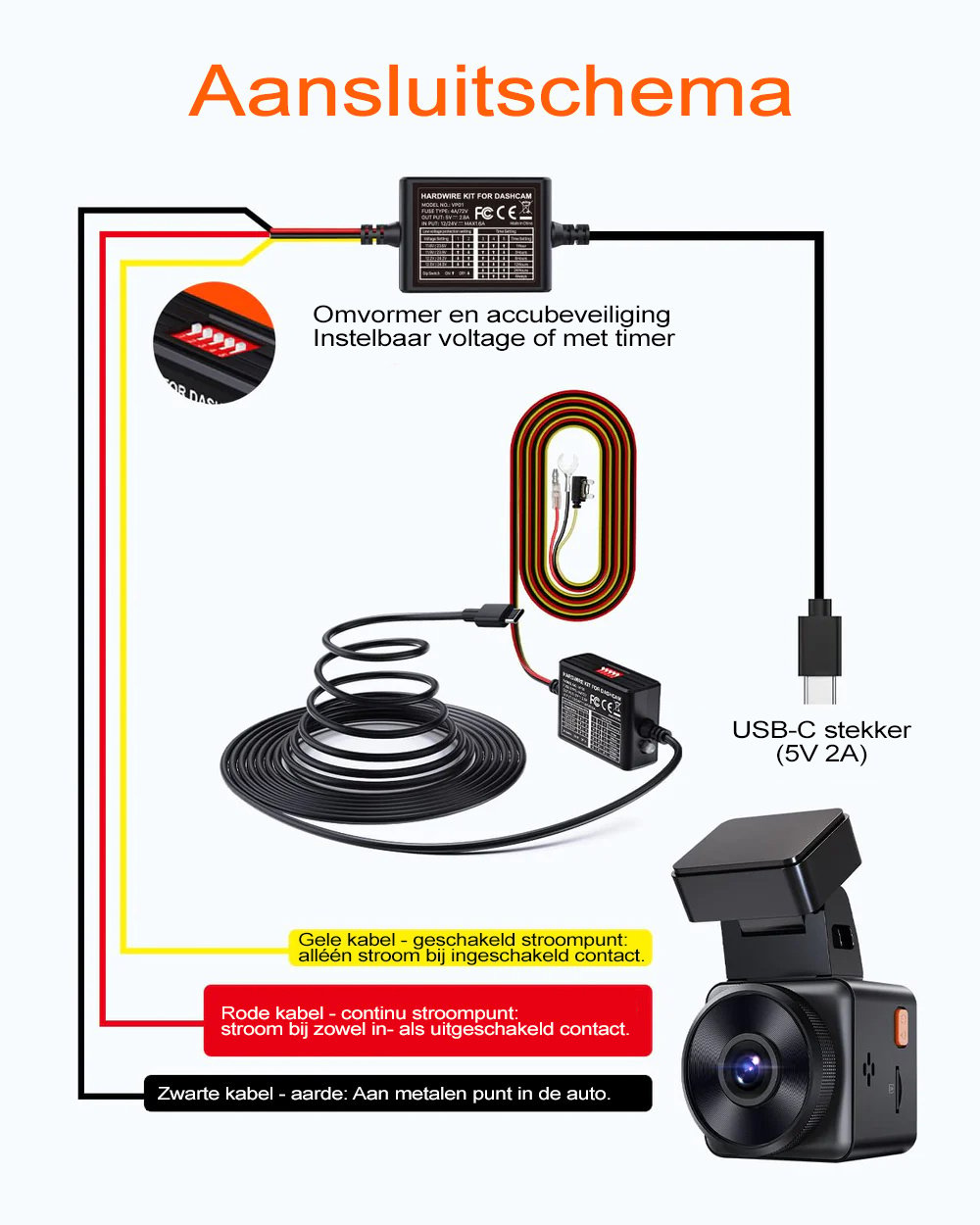 Vantrue VP01 kit hardwire USB-C 3-fils